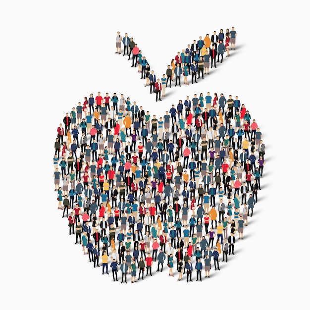 A large group of people in the shape of apple