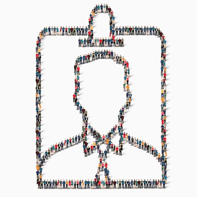 a large group of people in the shape of a badge icon. 
