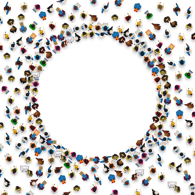 Large group of people in the shape of circle. Vector illustration