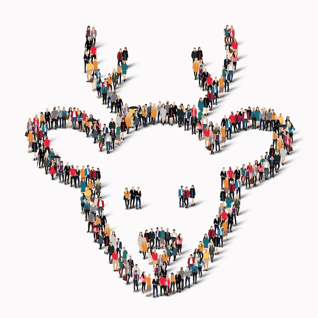 A large group of people in the shape of deer