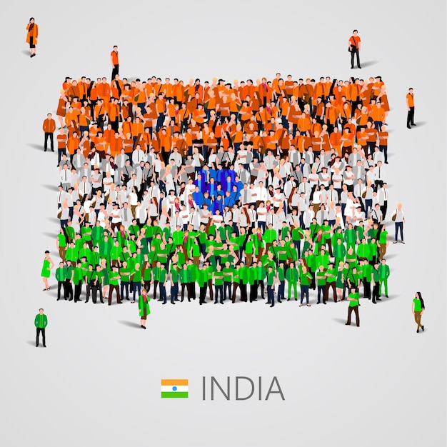 Vector large group of people in the shape of india flag