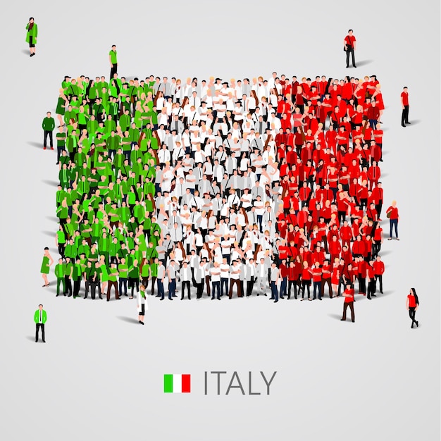 Vector large group of people in the shape of italy flag