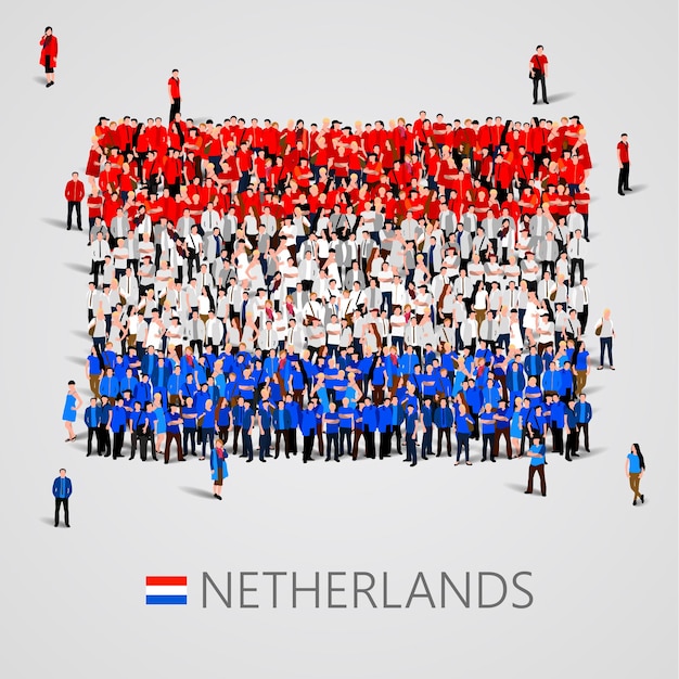 Large group of people in the shape of Netherlands flag
