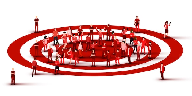 Vector large group of people standing on aim hr and recruitment concept vector illustration