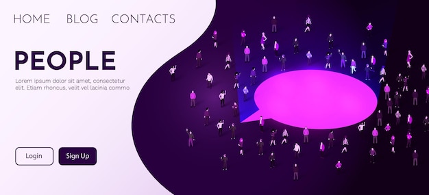 Vector large group of people standing around chat bubble symbol