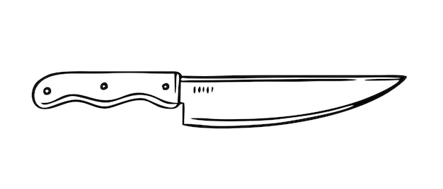 Un grande coltello disegnato a mano accessori da cucina doodle vector