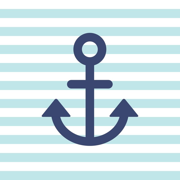 Large heavy anchor symbol on navy white and blue background