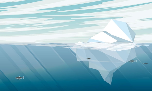 Vector large iceberg floating in the ocean arctic or antarctica global warming and climate problems