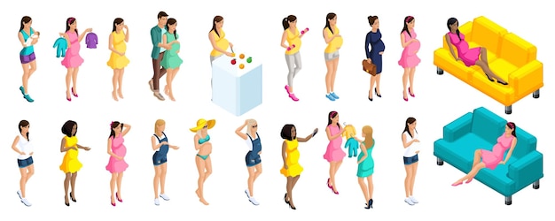 Large isometric set girl pregnant 3d teenager Create your character