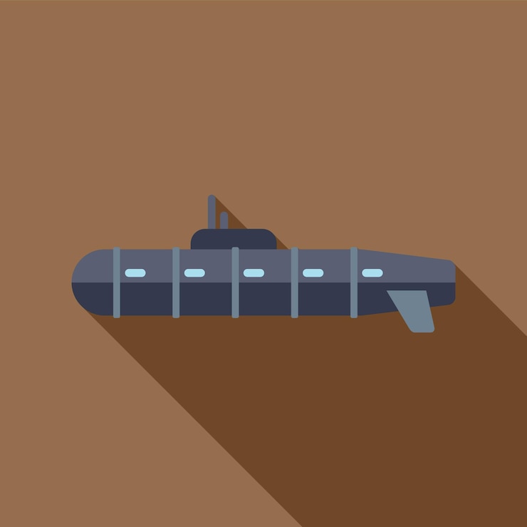 Vector large military submarine patrolling the ocean depths