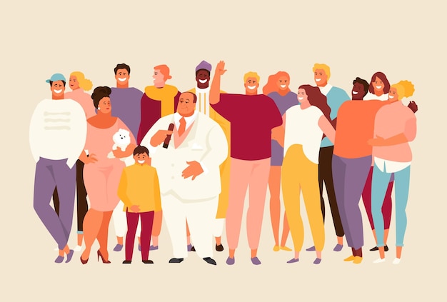 large multiracial group of people of different cultures and ages. happy men and women, youth