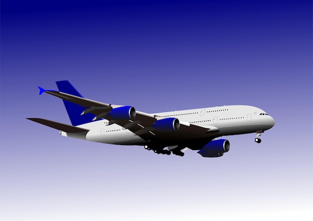 Large passenger airplane taking off into the blue sky