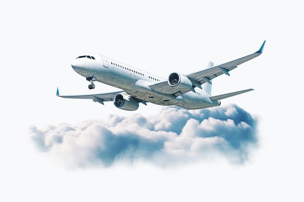 Large passenger plane flying in the blue sky White passenger airplane in the air above picturesque