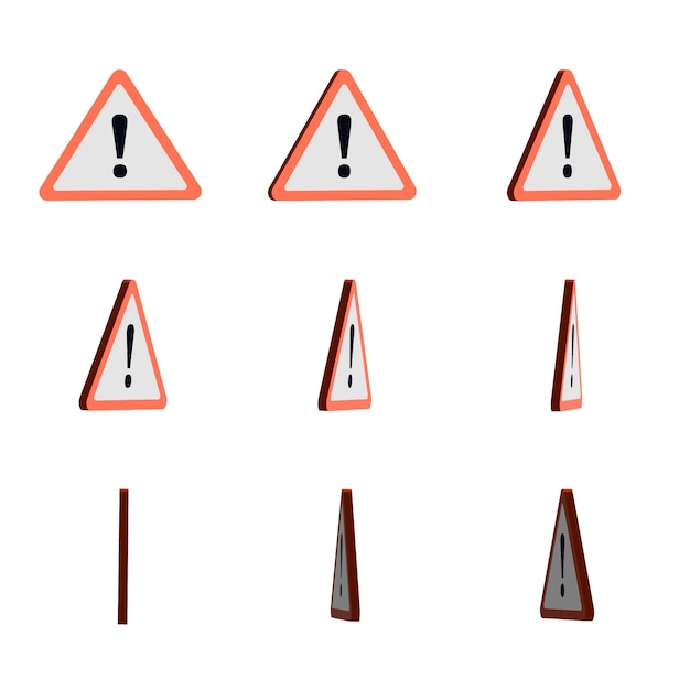 Large set of 3D attention signs View from different sides