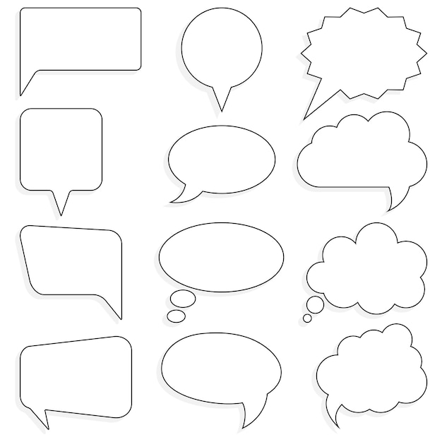 Vector large set of black and white speech bubbles with shadows. vector illustration