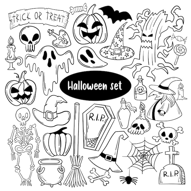 Large set of cute halloween doodles