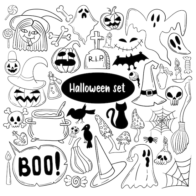 Large set of cute Halloween doodles