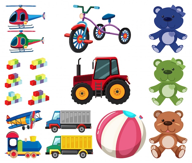 Vector large set different toys on white background