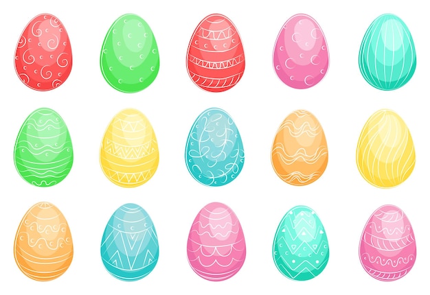 Vector large set of easter eggs easter holiday vector illustration cartoon style