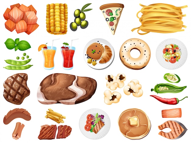 Vector large set of food and desserts on white background