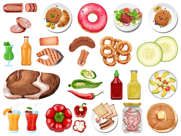 Vector large set of food and desserts on white background