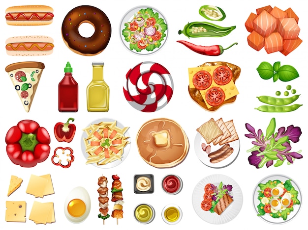 Vector large set of food and desserts on white background