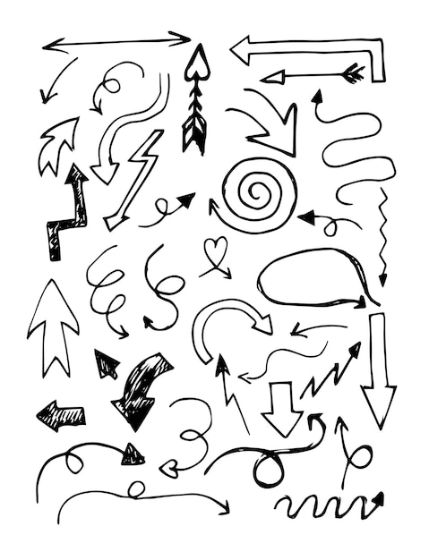 Vector large set of hand drawn black arrows graphic arrows