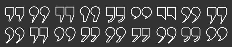 Vector a large set of icon outlines in the form of quotation marks on a dark background