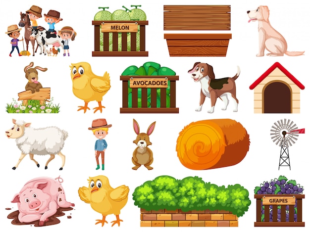 Large set of isolated farm objects