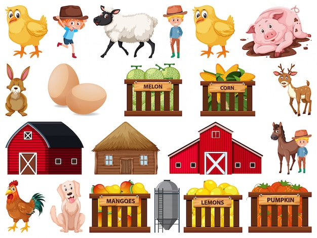 Vector large set of isolated farm objects