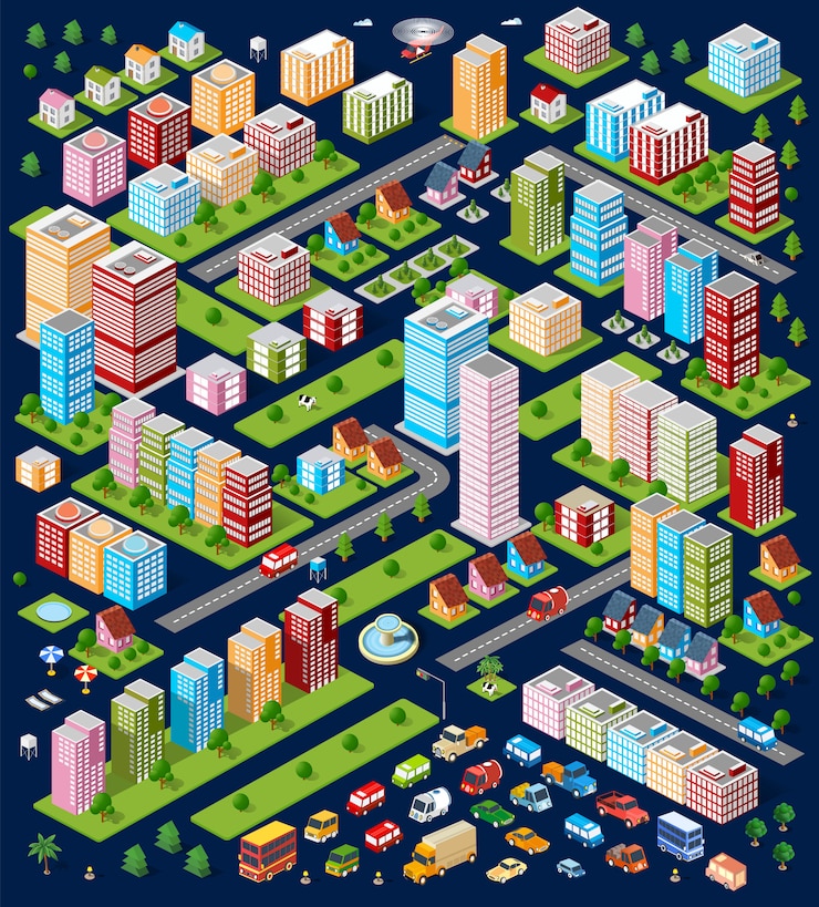 Vector a large set of isometric urban objects.
