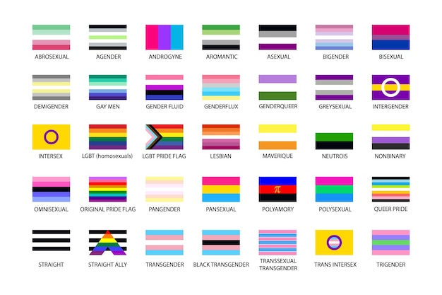 Large set lgbtq community flags LGBT Pride Month illustrations LGBTQ concept support homosexuality