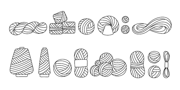 벡터 도들 스타일로 뜨개질을 위한 큰 섬유 세트