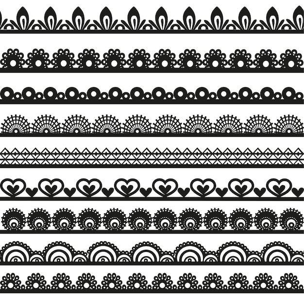 Vector large set of openwork lace borders black