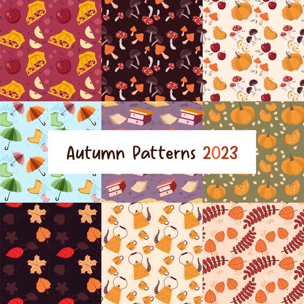 A large set of seamless patterns on the fall theme