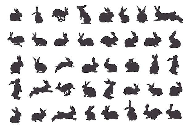 Vector a large set of silhouettes of rabbits and hares