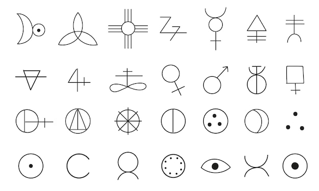 A large set of various magical symbols and signs esoteric elements magic sorcery vector illustration