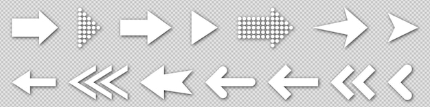 투명 한 배경에 흰색 벡터 화살표의 큰 세트