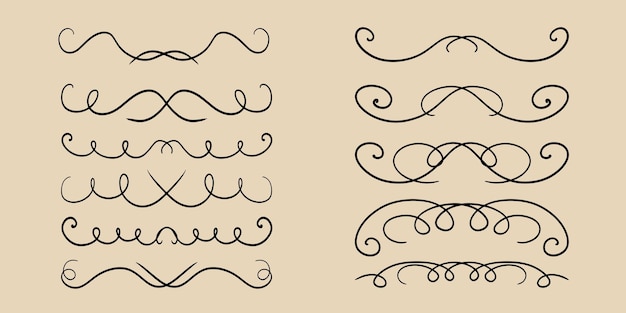 Vector a large set of vintage symmetrical vector dividers with curlicues handdrawn with a black line