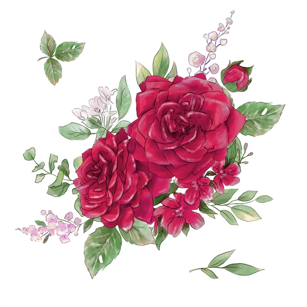 水彩画の柔らかい入札バラの大規模なセットは、超品質。