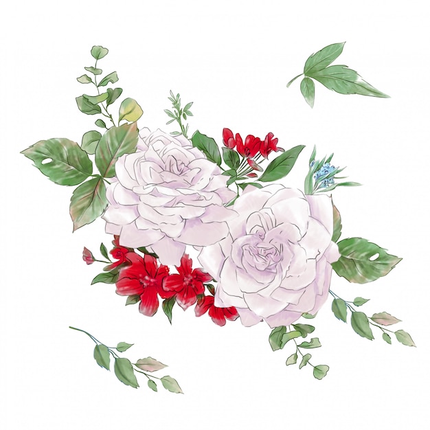 A large set of watercolors tender roses super quality.