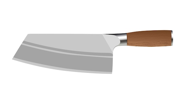 Vettore grande coltello da mannaia affilato isolato su sfondo bianco, illustrazione vettoriale, coltelli da chef, posate