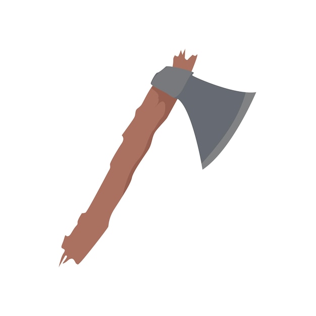 A large silver ax with a sharp blade and a wooden base. Vector illustration of weapons