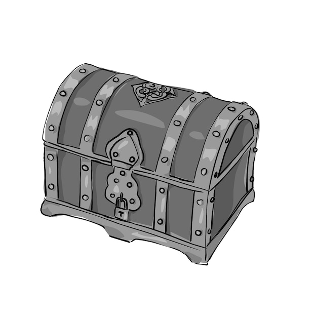 A large silver treasure chest cartoon sketch on a white background