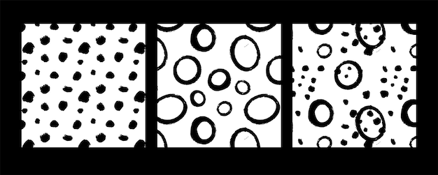 Large simple hand-drawn patterns. dots, stripes, circles. vector doodle cartoon style, rough edge.