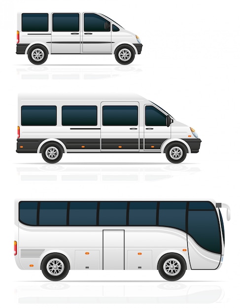 Vettore grandi e piccoli autobus per l'illustrazione vettoriale di trasporto passeggeri