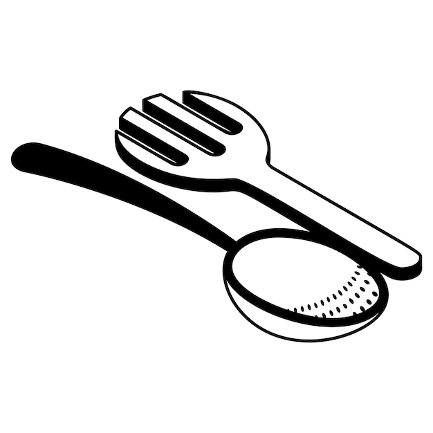 Vector large spoon and spatula isometric concept ladles and spreader hand drawn vector bakery and baker