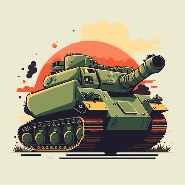 Vector large tank military army vector cartoon color icon vector flat color illustration