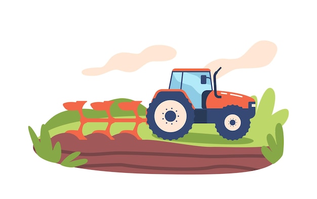 ベクトル 大型トラクターが広大な畑を効率的に耕す 作物を植えるための土を準備する 険しい地形を機械で操縦する
