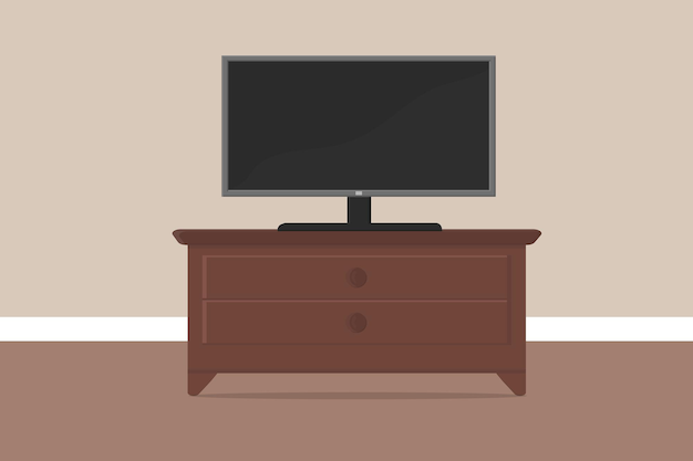 Large tv in the room on a large chest of drawers